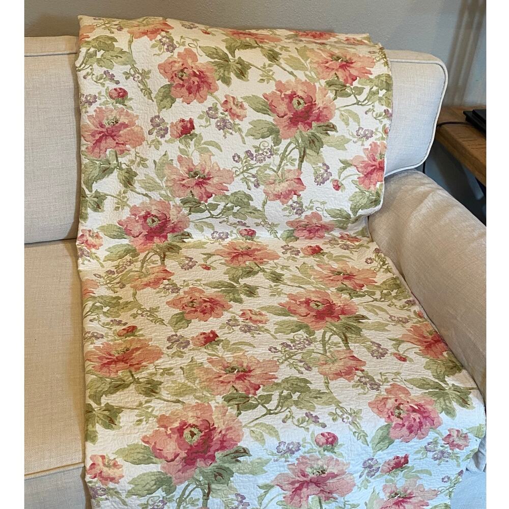9 Yards Heavy Floral Jacquard Fabric 56" Pink Cabbage Roses Shabby Cottage Chic